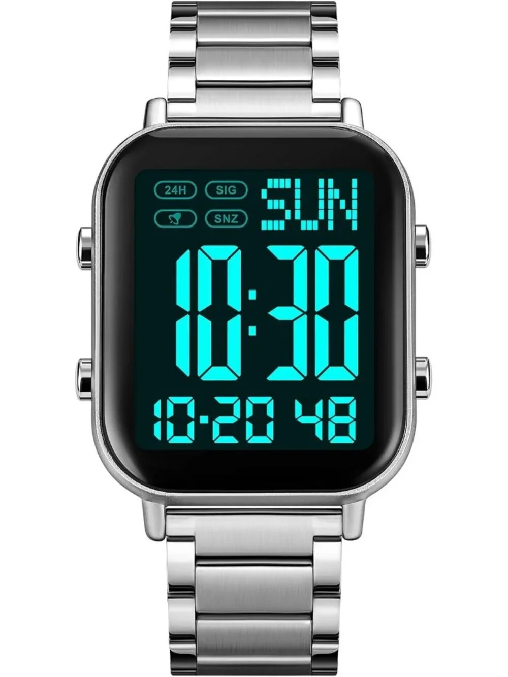 Unisex Silver Black Analog Stainless Steel Waterproof Electronic Digital Watch